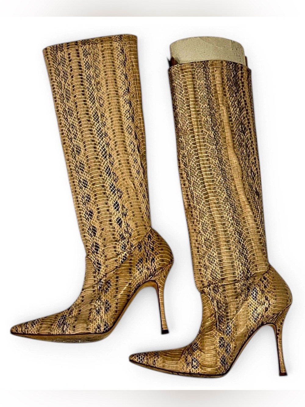 Manolo Blahnik Pascalare Python Snakeskin Knee High Boots 39.5 Vintage Y2K